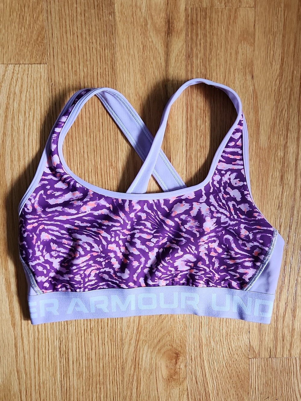 Under Armour, Crossback Sports Bra, Purple & Pink Patterned, Womens, Sz M